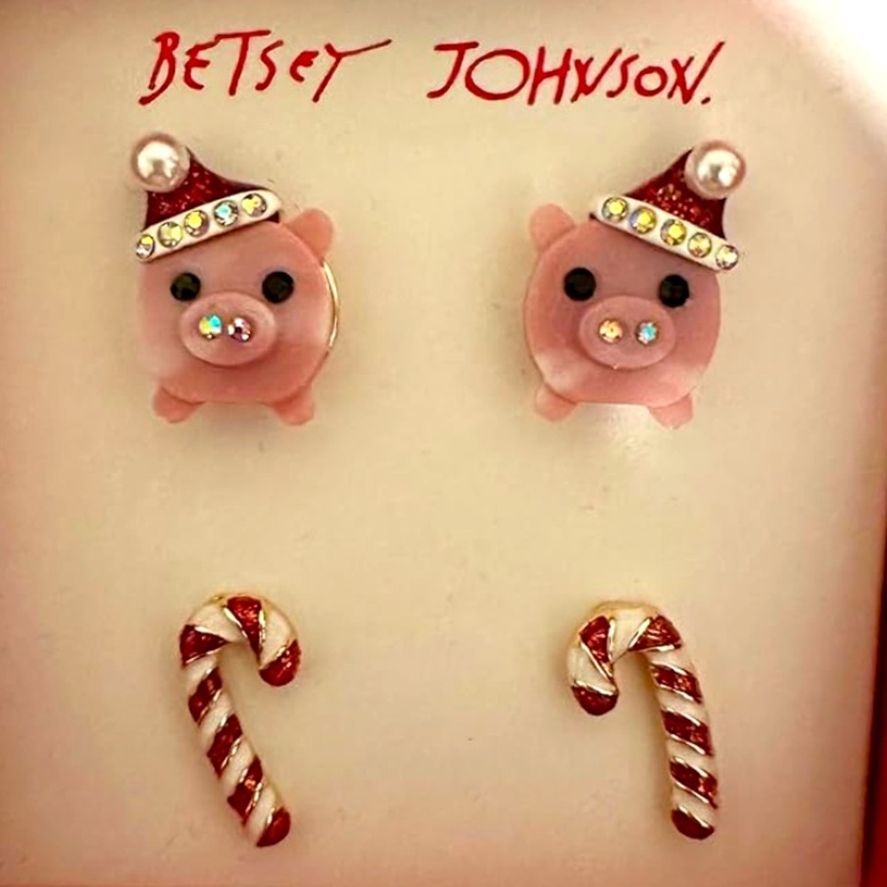 New Betsey Johnson  Winter Stud Studs Set of 4 Earrings - Picture 5 of 11